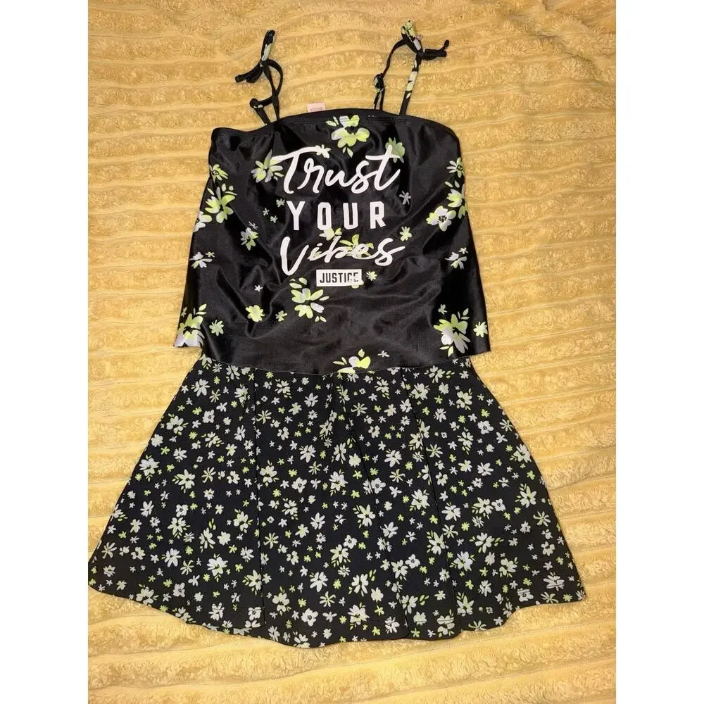Girls Justice Lot Bundle Swim Short Shirt Green Floral Black Size 10